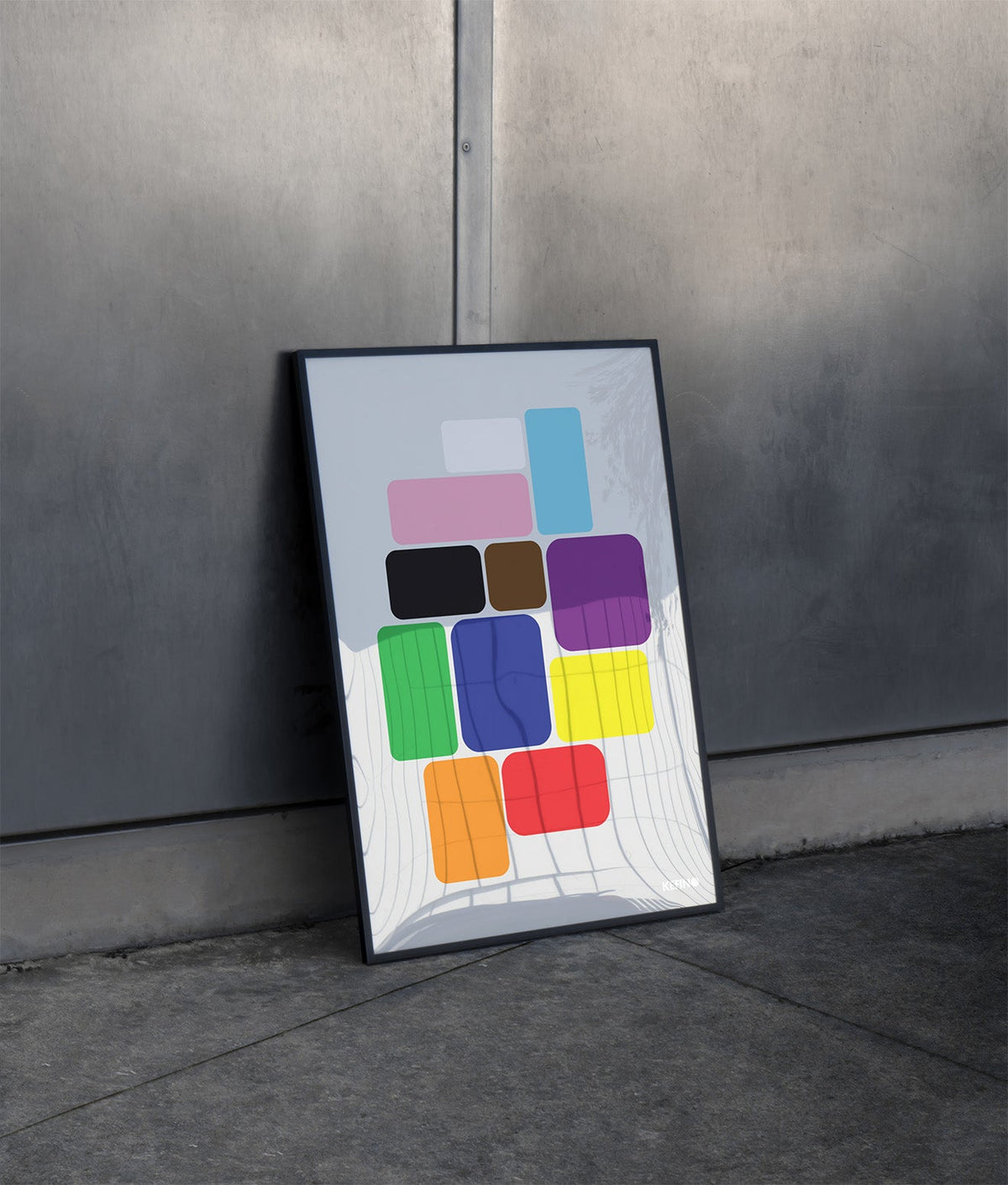 Rainbow Squares Poster Black Frame Kefino