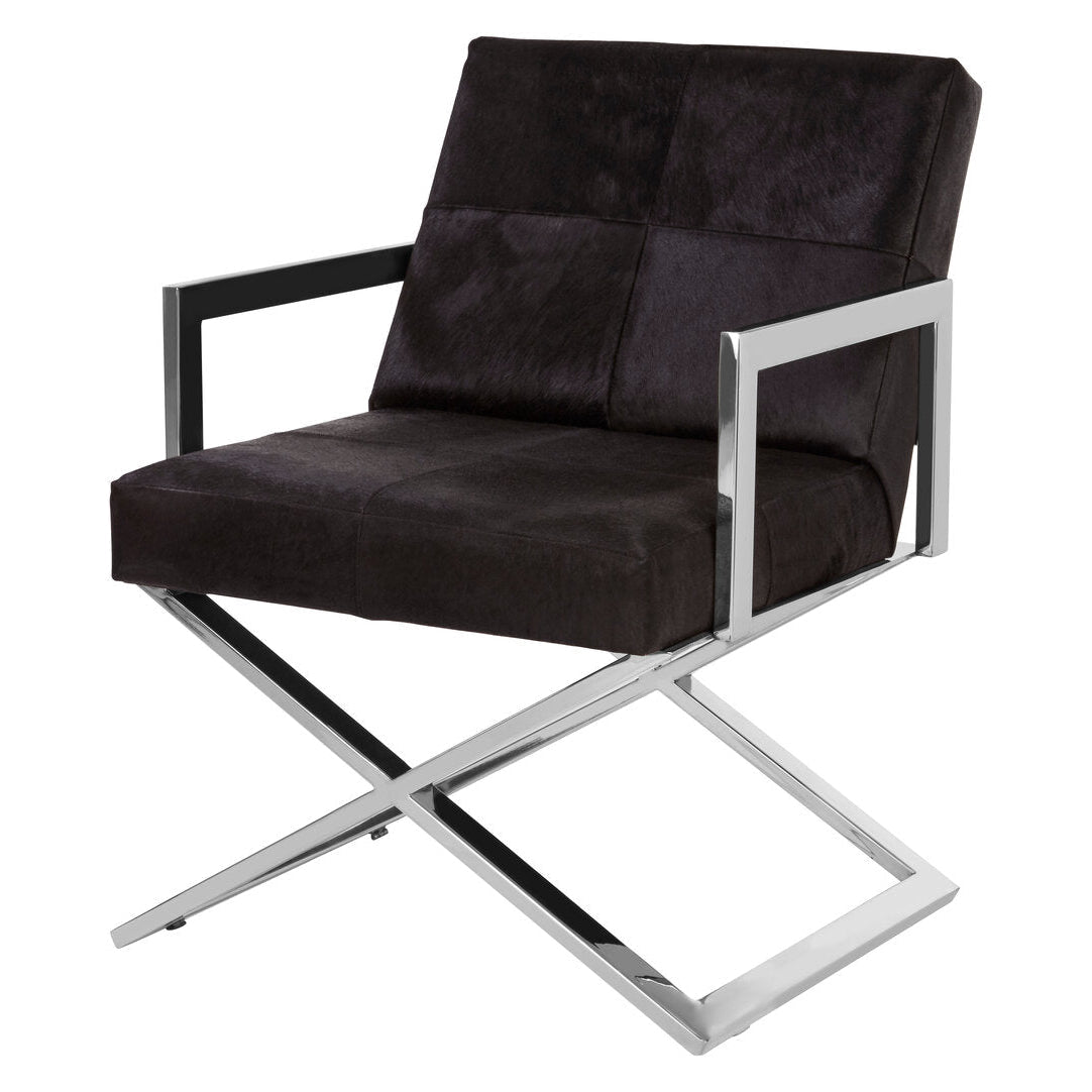 CROSS Stainless Steel Cross Leg Dining Chair with Genuine Leather Upholstery Black KEFINO