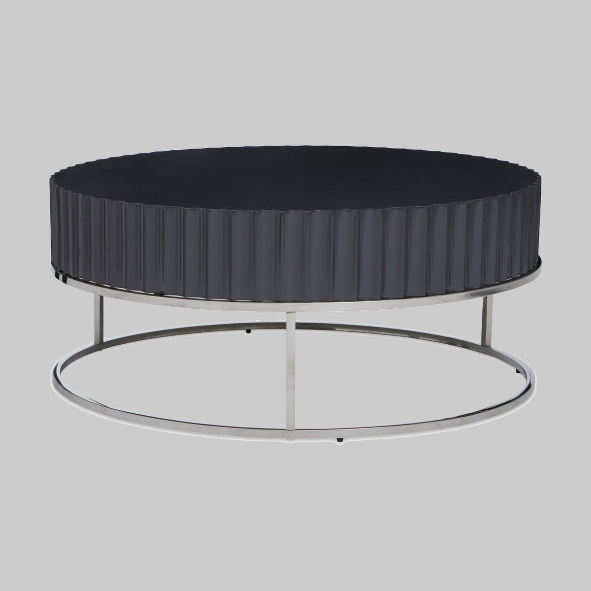 GROOVE Round Coffee Table with Glossy Fluted Top on Stainless Steel Base KEFINO