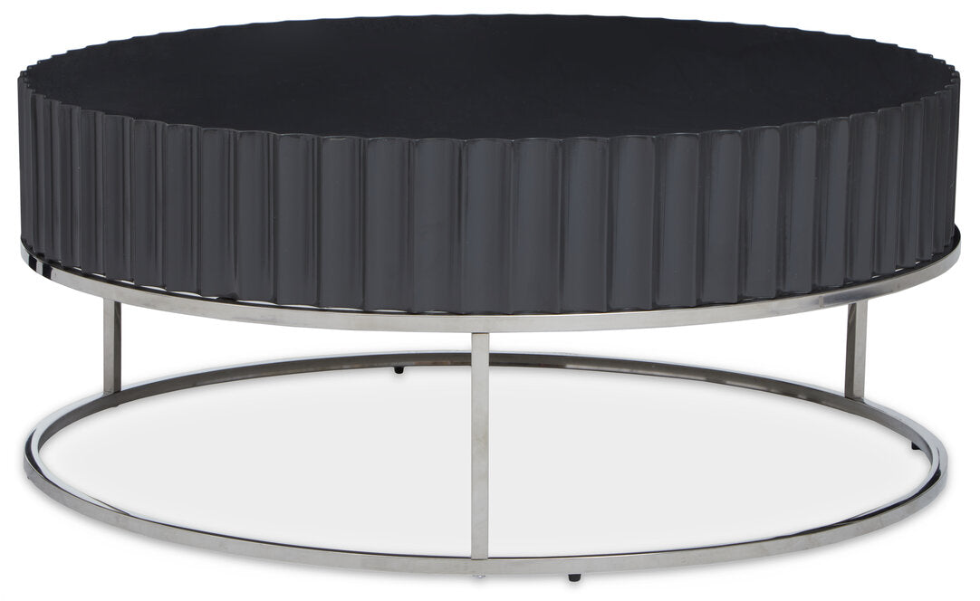GROOVE Round Coffee Table with Glossy Fluted Top on Stainless Steel Base KEFINO