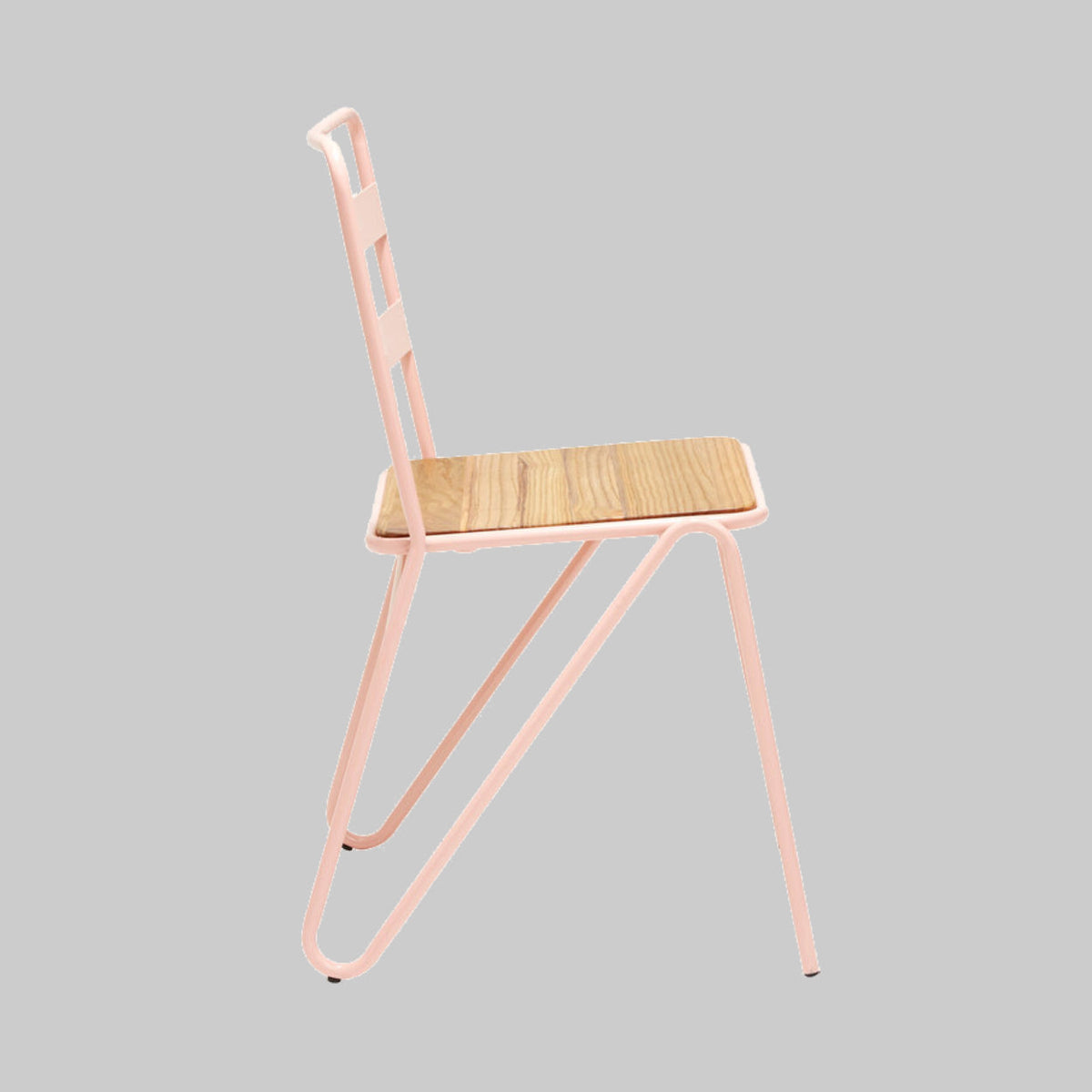 LUNGE Pastel Pink Metal and Elm Wood Chair KEFINO