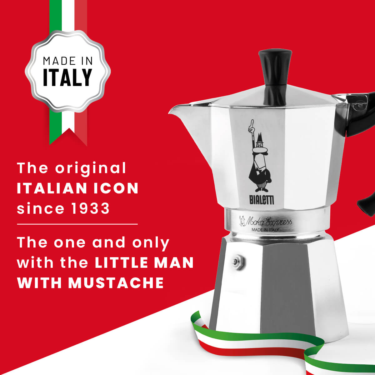 Bialetti Moka Express | 1−18 cup | Silver Brew Italia