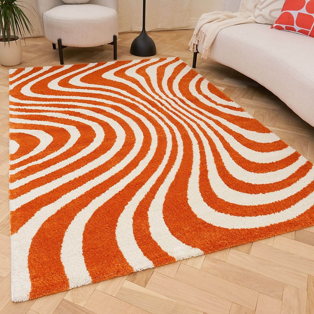 Joli Wavy Stripes Orange & White Rug | Rectangular | 80x150cm − 200x290cm The Rugs