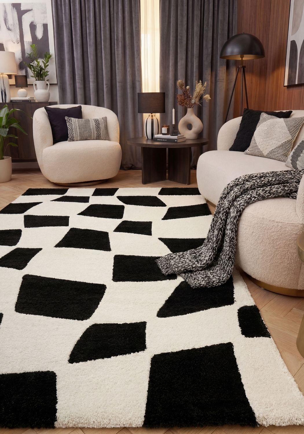 Joli Checkered Black & White Rug | Rectangular | 80x150cm − 200x290cm The Rugs