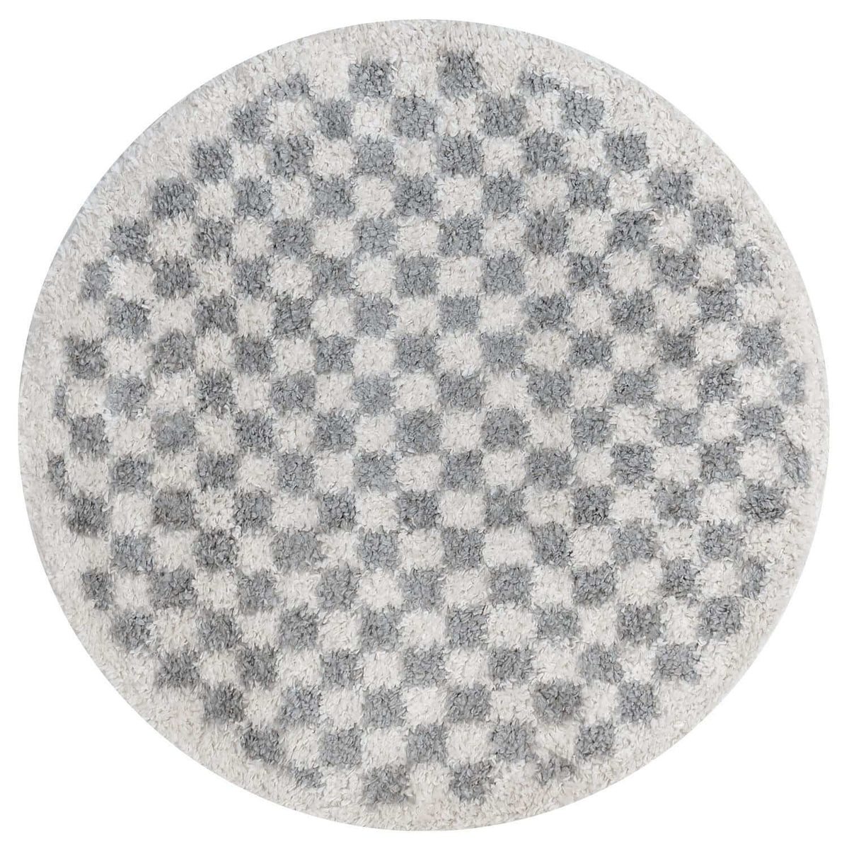 Moodi Shaggy Grey Checkered Rug | Rectangular | Round 120 cm Round The Rugs