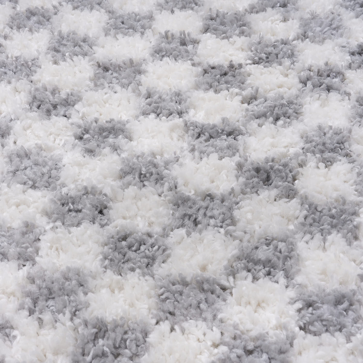 Moodi Shaggy Grey Checkered Rug | Rectangular | Round The Rugs