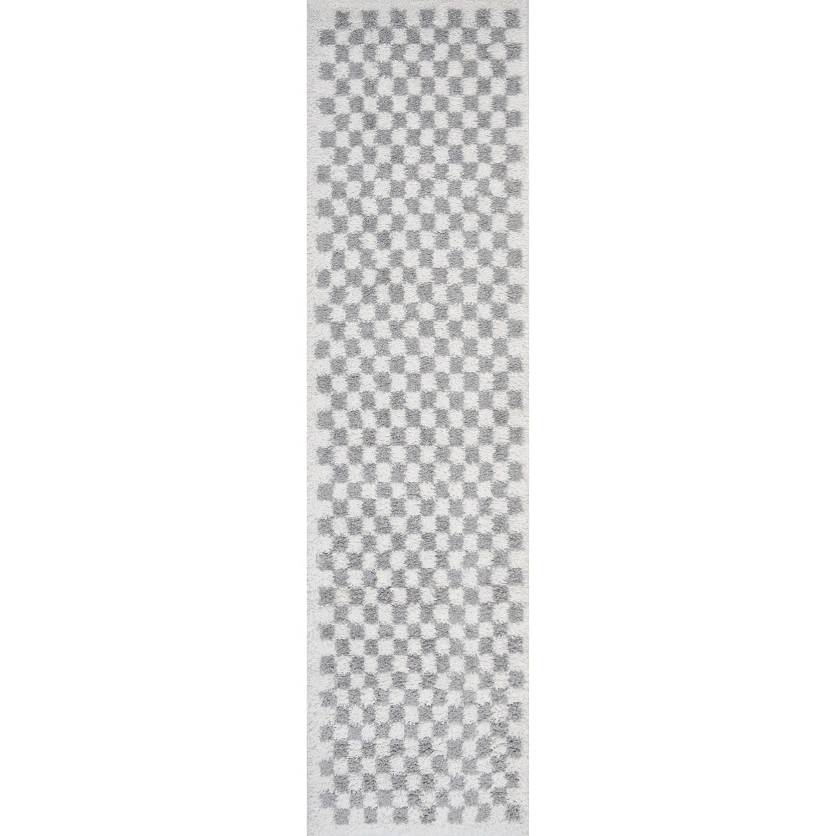 Moodi Shaggy Grey Checkered Rug | Rectangular | Round 80X300 cm The Rugs