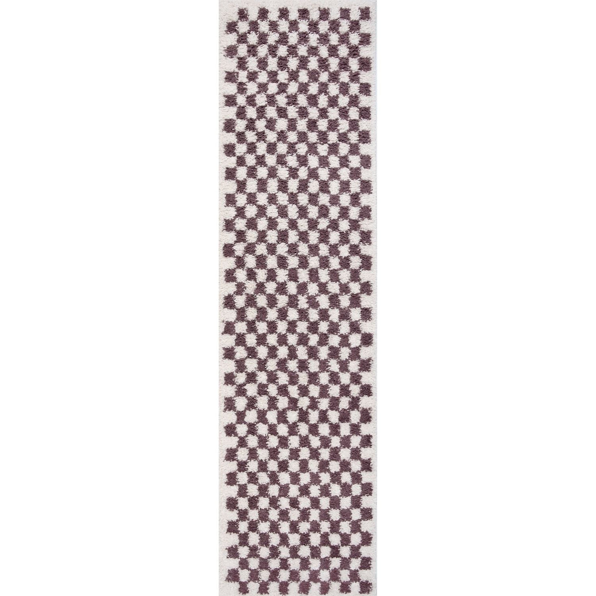 Moodi Shaggy Purple/White Checkered Rug | Rectangular | Round 80X300 cm The Rugs