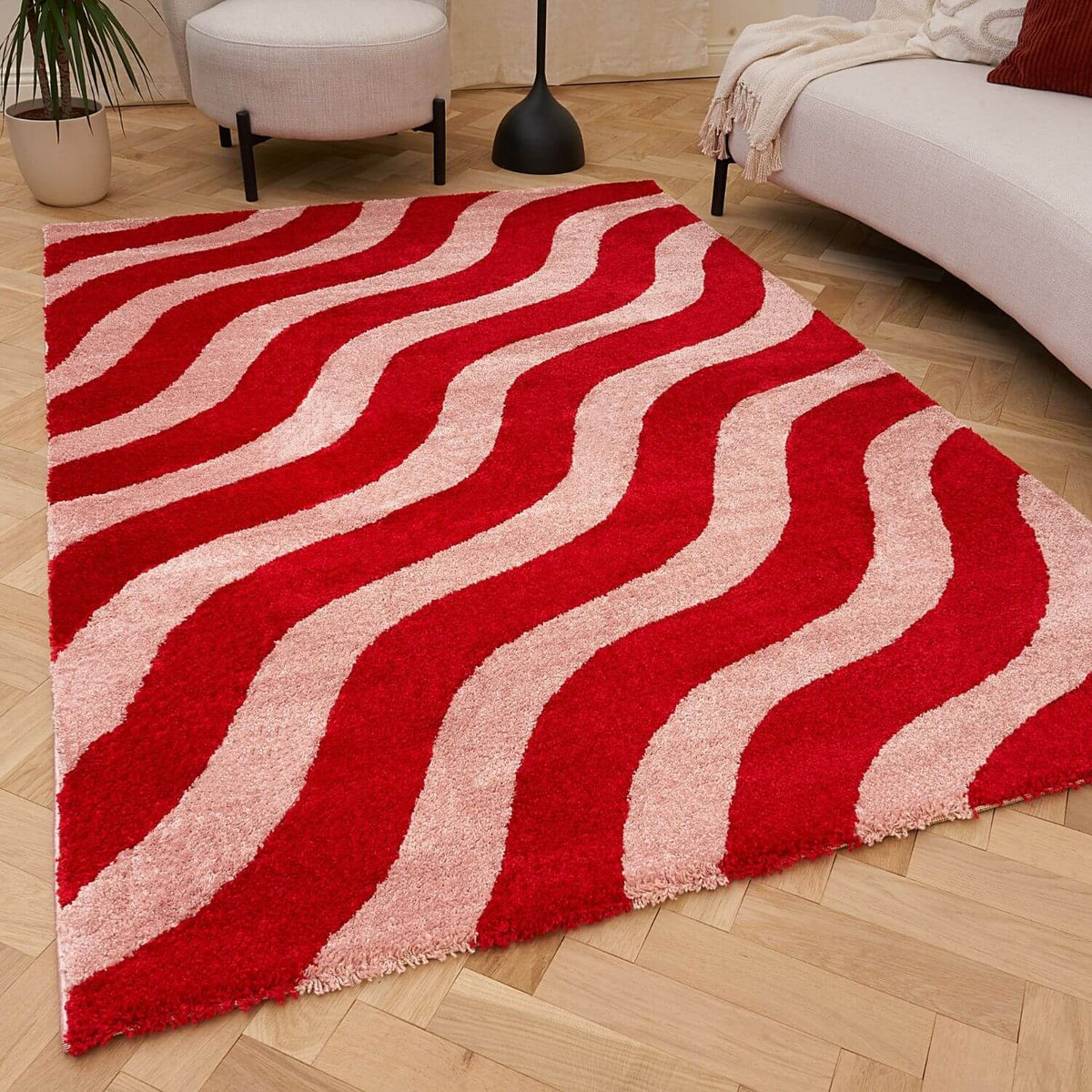 Joli Wave Red & Pink Rug | Rectangular | 80x150cm − 200x290cm The Rugs