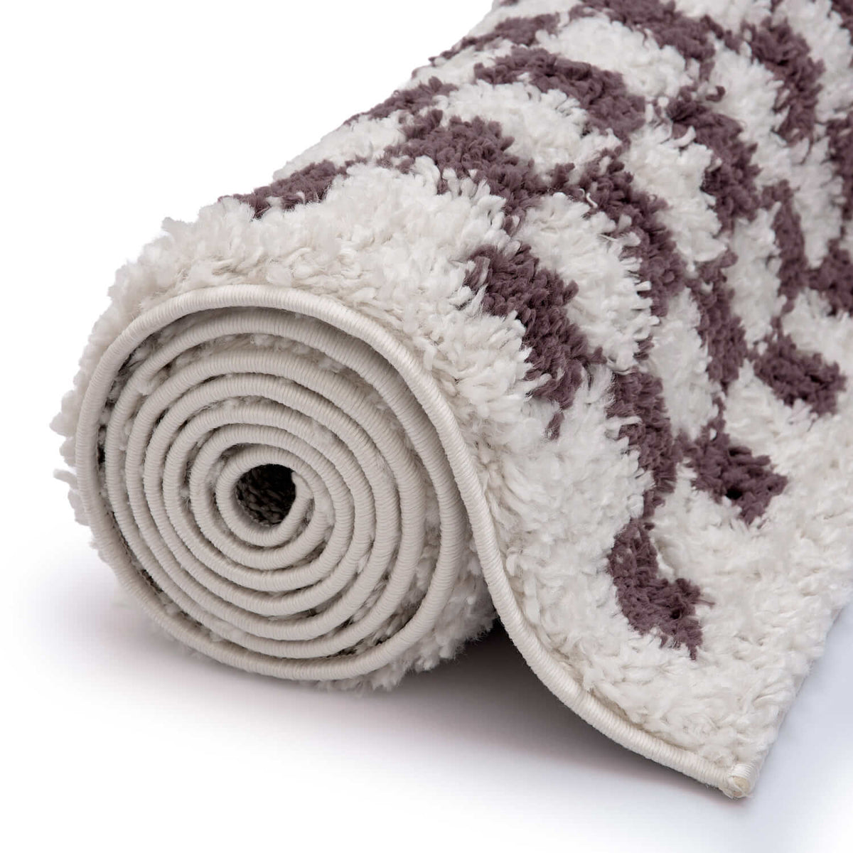 Moodi Shaggy Purple/White Checkered Rug | Rectangular | Round The Rugs