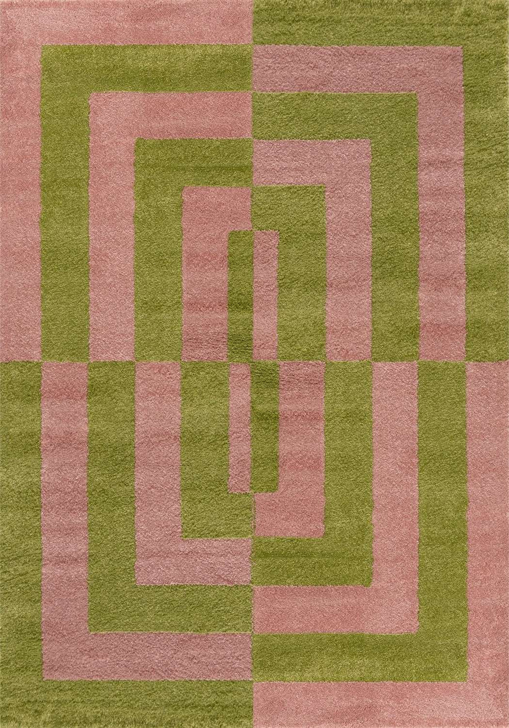 Joli Geometric Green & Pink Rug | Rectangular | 80x150cm − 200x290cm 240X340 cm The Rugs