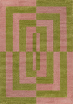 Joli Geometric Green & Pink Rug | Rectangular | 80x150cm − 200x290cm 240X340 cm The Rugs