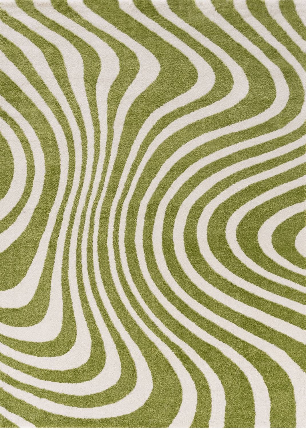 Joli Wavy Stripes Green & White Rug | Rectangular | 80x150cm − 200x290cm 240X340 cm The Rugs